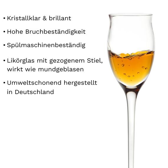 Stölzle Lausitz Likörgläser Quatrophil 6er-Set 65ml – Elegante Schnapsgläser mit Stiel ideal für Schnaps & Spirituosen – Hochwertige Grappagläser aus deutscher Herstellung – Spülmaschinen- & Stoßfest