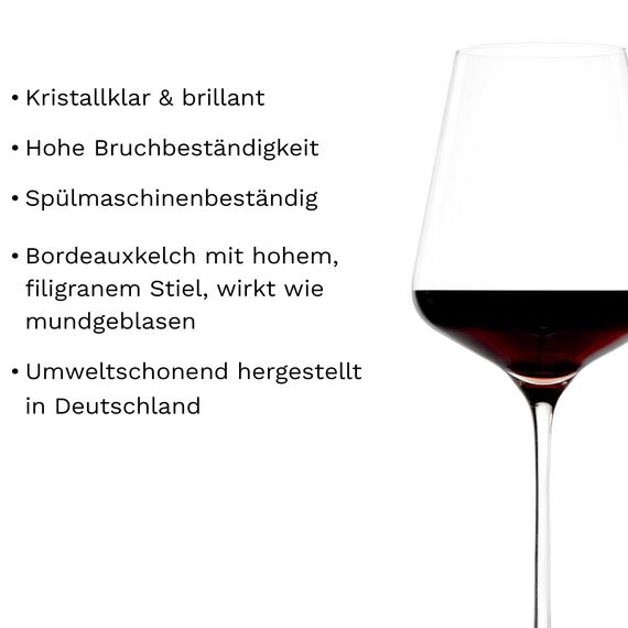 Stölzle Lausitz Bordeauxgläser Quatrophil 6er-Set 645 ml – Hochwertige Weingläser ideal für Bordeaux – Elegante Rotweingläser aus Kristallglas für maximale Aromaentfaltung – Spülmaschinen- & Stoßfest