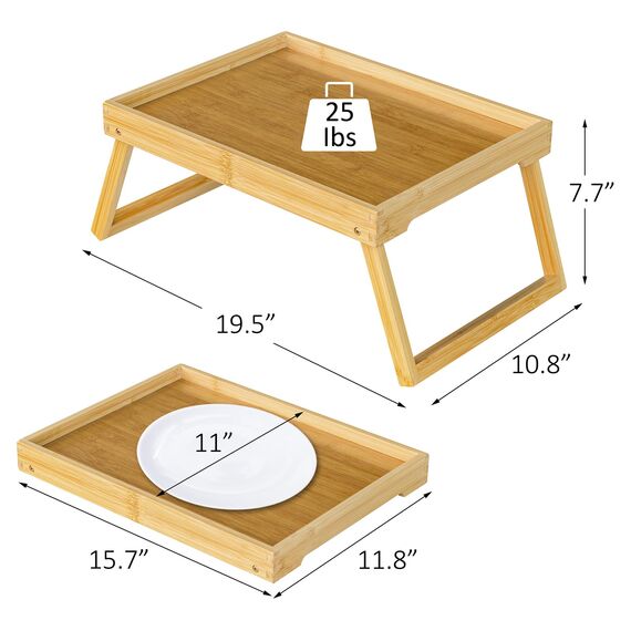 Betttablett Tisch mit klappbaren Beinen, Bambus Frühstück im Bett Essen, Servieren oder Verwendung als Serviertablett, Laptop-Schreibtisch, Snack-Tablett (Beige)
