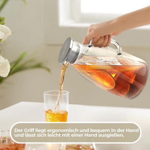 SUSTEAS 3.0 Liter 101 Unzen Wasserkaraffe, Glaskaraffe mit Deckel aus Borosilikatglas, Mundgeblasene Glaskaraffe, Wasserkrug, Glaskrug Benutzt für Eistee Heißes Kaltes Wasser Milch Kaffee Wein
