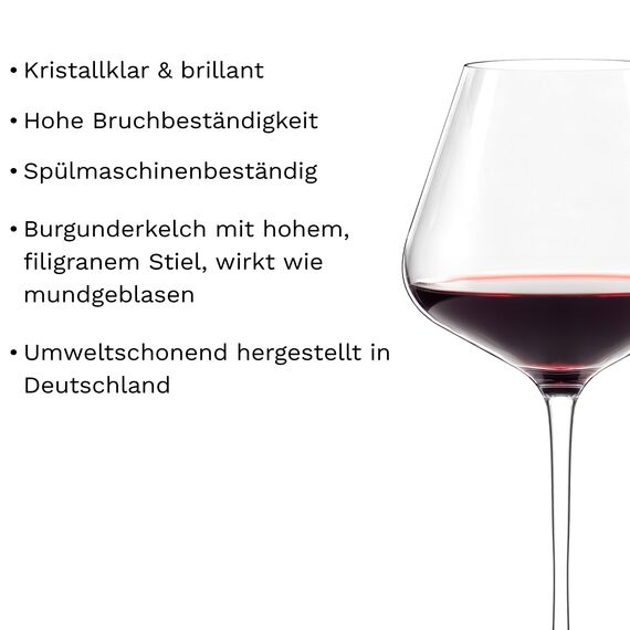 Stölzle Lausitz Burgundergläser Quatrophil 2er-Set 710ml – Elegante Rotweingläser ideal für Burgunder – Burgunderkelch aus Kristallglas für optimale Aromaentfaltung – Spülmaschinen- & Stoßfest