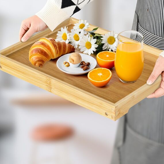 Betttablett Tisch mit klappbaren Beinen, Bambus Frühstück im Bett Essen, Servieren oder Verwendung als Serviertablett, Laptop-Schreibtisch, Snack-Tablett (Beige)