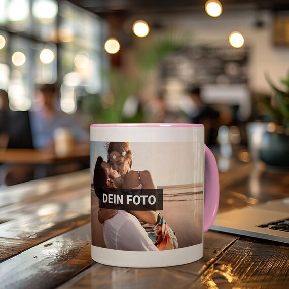 PhotoFancy® - Tasse mit Foto bedrucken lassen - Fototasse personalisieren – Kaffeebecher zum selbst gestalten (Rosa)