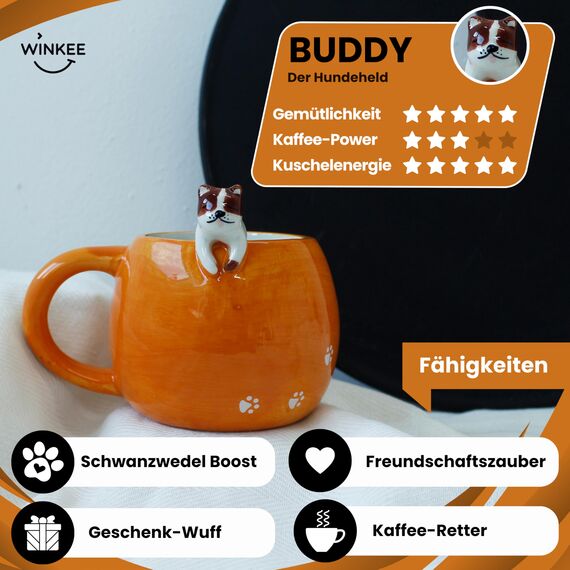 Winkee - Pet Friends Tasse Hund Buddy I Super süße Kaffeetasse & Teetasse I Großer Becher- ca. 450 ml