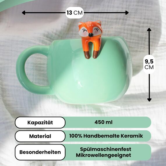 Winkee - Pet Friends Fuchs-Tasse Finn I Super süße Kaffeetasse & Teetasse I Großer Becher- ca. 450 ml