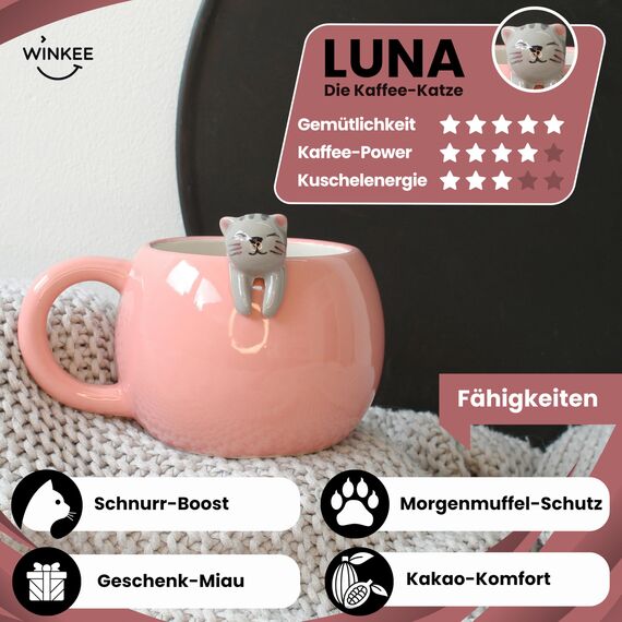 Winkee - Pet Friends Katzen-Tasse Luna I Super süße Kaffeetasse & Teetasse I Großer Becher- ca. 450 ml
