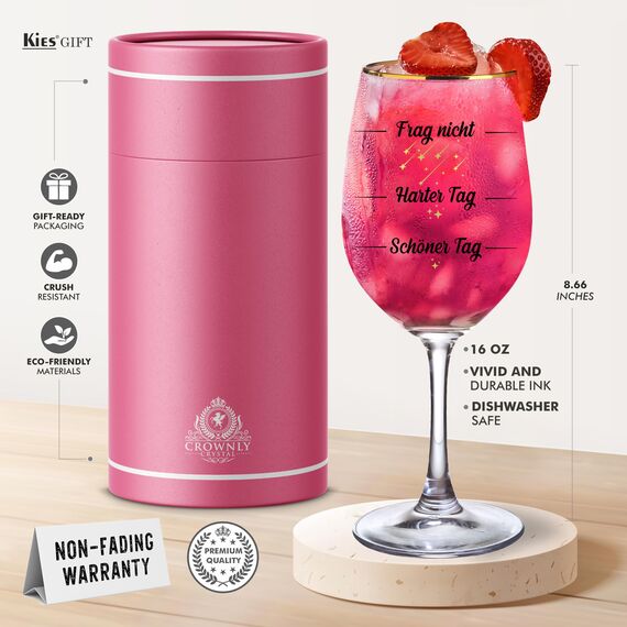 CROWNLY CRYSTAL® Lustiges Weinglas mit Spruch Frag Nicht, Harter Tag, Schöner Tag! Personalisierte Geschenke Frauen Geburtstagsgeschenk Ideen