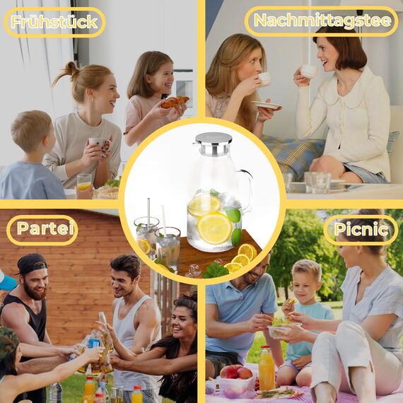 SUSTEAS 3.0 Liter 101 Unzen Wasserkaraffe, Glaskaraffe mit Deckel aus Borosilikatglas, Mundgeblasene Glaskaraffe, Wasserkrug, Glaskrug Benutzt für Eistee Heißes Kaltes Wasser Milch Kaffee Wein