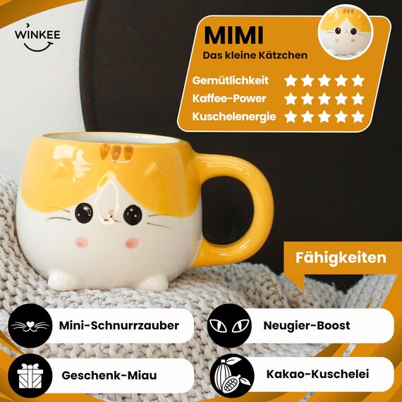Winkee - Pet Friends Tasse Kätzchen Mimi I Super süße Kaffeetasse & Teetasse I Großer Becher- ca. 450 ml