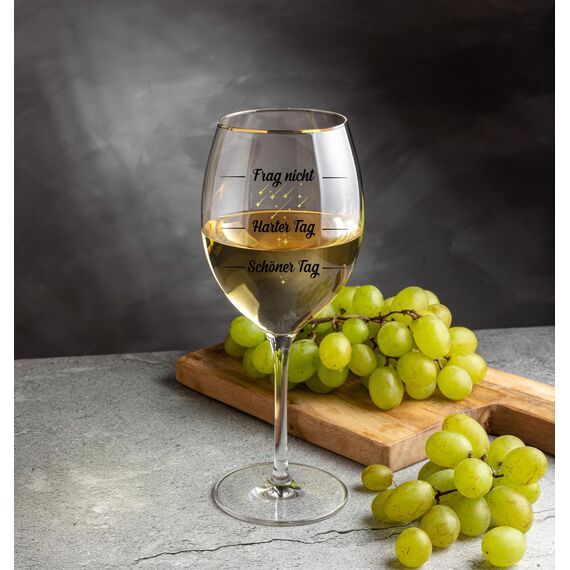 CROWNLY CRYSTAL® Lustiges Weinglas mit Spruch Frag Nicht, Harter Tag, Schöner Tag! Personalisierte Geschenke Frauen Geburtstagsgeschenk Ideen