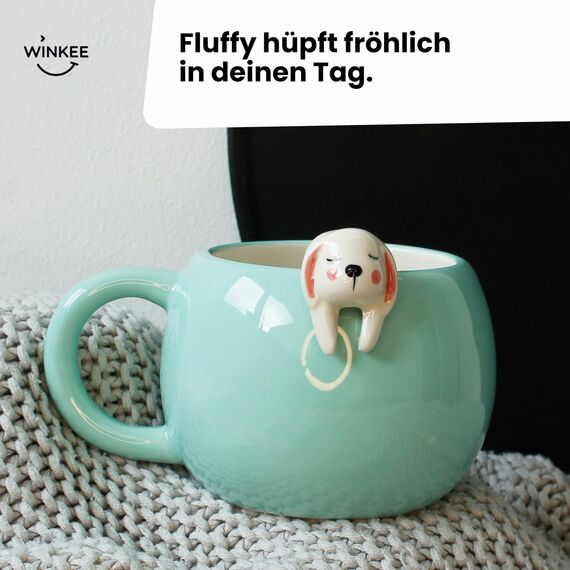 Winkee - Pet Friends Tasse Hase Fluffy I Super süße Kaffeetasse & Teetasse I Großer Becher- ca. 450 ml