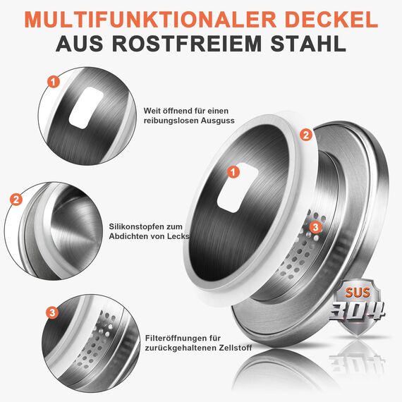 SUSTEAS 2 Liter Karaffe aus Glas mit Deckel - Schwenkkaraffe für Selbstgemachte Getränke, Eistee, Kaffee, Milch, Wein, Saft - Spülmaschinenfest & Ausgießer