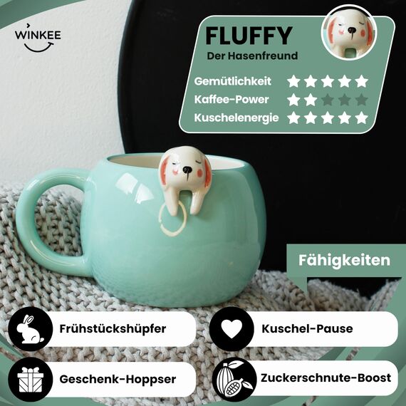 Winkee - Pet Friends Tasse Hase Fluffy I Super süße Kaffeetasse & Teetasse I Großer Becher- ca. 450 ml