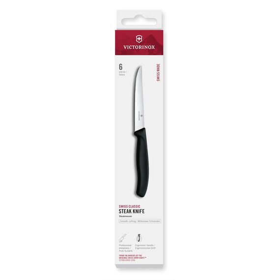 Victorinox Swiss Classic Profi Steakmesser-Set, 6-teilig, Tafelmesser, Spitz, Gerade Klingen, 11 cm, Scharf, Robuste Kunststoffgriffe, Schwarz