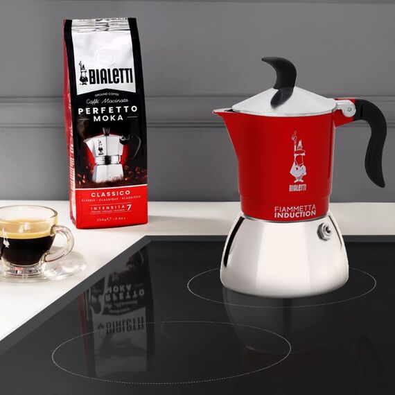 Bialetti Fiammetta Induktions-Kaffeemaschine, 2 Tassen (100 ml), für alle Herdarten geeignet, Elegantes Design, rot