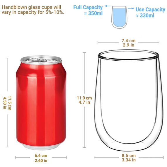glastal 350ml Doppelwandige Latte Macchiato Gläser Set Borosilikatglas Kaffeetassen Glas 2er Set Kaffeeglas Teegläser für Cappuccino,Latte,Tee,EIS,Eistee,Iced Americano,Milch,Saft,Bier