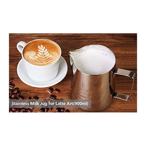 Milch Pitcher rostfreiem Edelstahl Milchkännchen perfekt für Milchaufschäumer Cappuccino Milchschau (900ml)