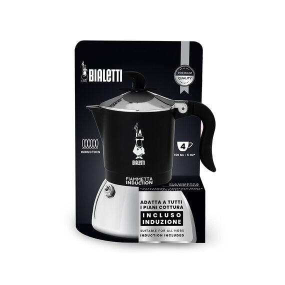 Bialetti Fiammetta Induktions-Kaffeemaschine, 4 Tassen (150 ml), für alle Herdarten geeignet, Elegantes Design, schwarz