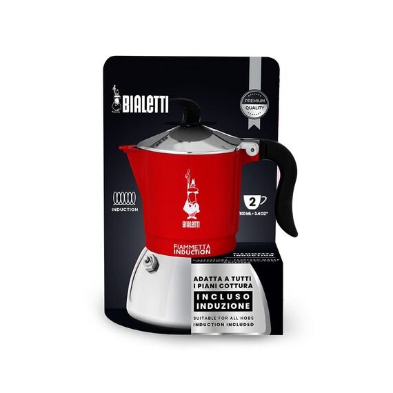 Bialetti Fiammetta Induktions-Kaffeemaschine, 2 Tassen (100 ml), für alle Herdarten geeignet, Elegantes Design, rot