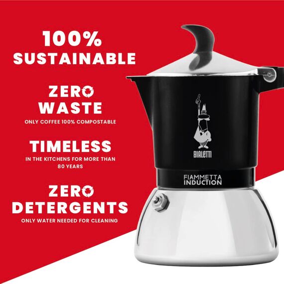 Bialetti Fiammetta Induktions-Kaffeemaschine, 4 Tassen (150 ml), für alle Herdarten geeignet, Elegantes Design, schwarz