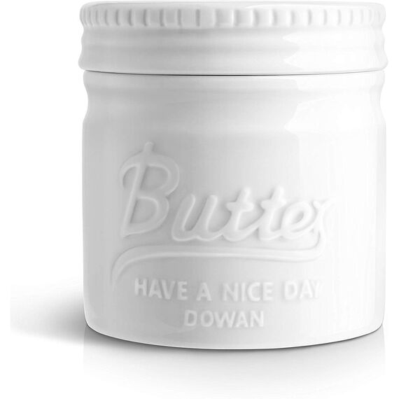 DOWAN Porzellan Butter Keeper Crock, Französische Butterdose mit Deckel, Porzellan-Buttertopf im Einmachglas-Stil, Geprägter Butterbehälter für Frisch Aromatisierte Butter, Soft White