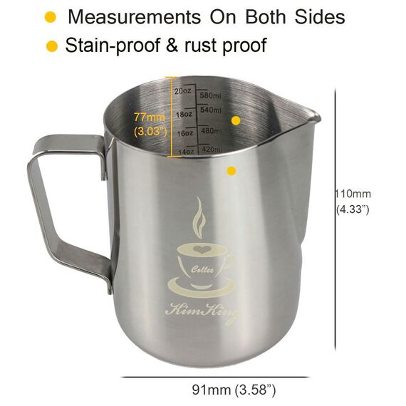 Milch Pitcher rostfreiem Edelstahl Milchkännchen perfekt für Milchaufschäumer Cappuccino Milchschaum Cafe Art Aufschäumkännchen(600ml)
