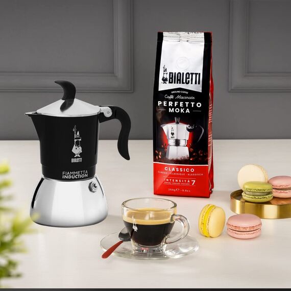 Bialetti Fiammetta Induktions-Kaffeemaschine, 4 Tassen (150 ml), für alle Herdarten geeignet, Elegantes Design, schwarz