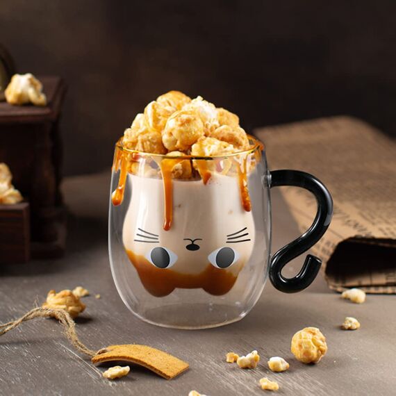 ecooe Doppelwandige Süße katze Latte Macchiato Gläser Kaffeetasse 290ml Kaffeeglas Teegläser für Cappuccino,Latte Macchiato,Tee, Milch, Bier, Geburtstag Valentinstag Geschenke für Frauen Männer Kinder