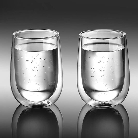 glastal 350ml Doppelwandige Latte Macchiato Gläser Set Borosilikatglas Kaffeetassen Glas 2er Set Kaffeeglas Teegläser für Cappuccino,Latte,Tee,EIS,Eistee,Iced Americano,Milch,Saft,Bier