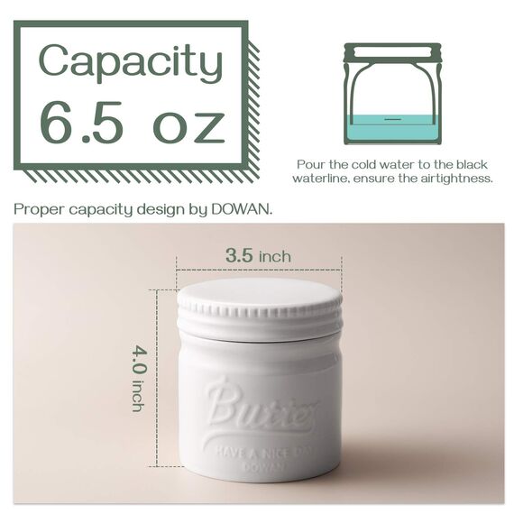 DOWAN Porzellan Butter Keeper Crock, Französische Butterdose mit Deckel, Porzellan-Buttertopf im Einmachglas-Stil, Geprägter Butterbehälter für Frisch Aromatisierte Butter, Soft White