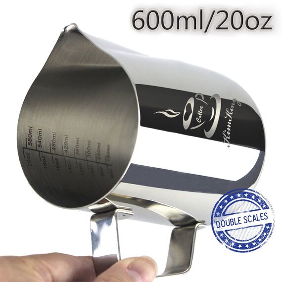 Milch Pitcher rostfreiem Edelstahl Milchkännchen perfekt für Milchaufschäumer Cappuccino Milchschaum Cafe Art Aufschäumkännchen(600ml)