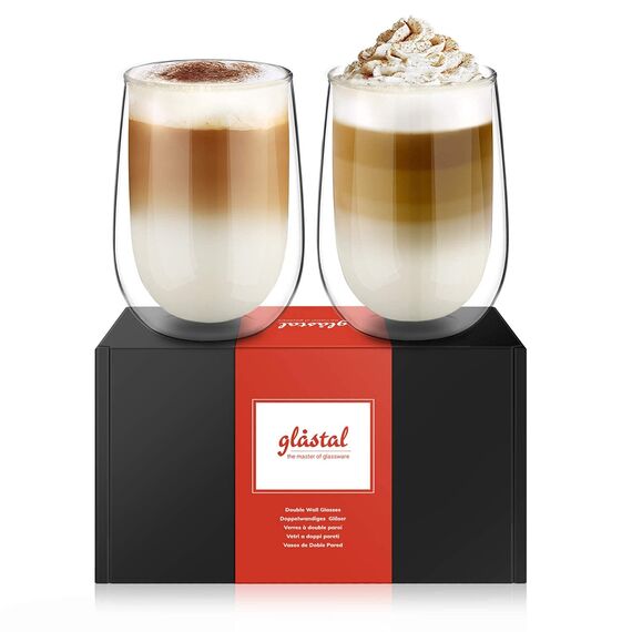 glastal 350ml Doppelwandige Latte Macchiato Gläser Set Borosilikatglas Kaffeetassen Glas 2er Set Kaffeeglas Teegläser für Cappuccino,Latte,Tee,EIS,Eistee,Iced Americano,Milch,Saft,Bier