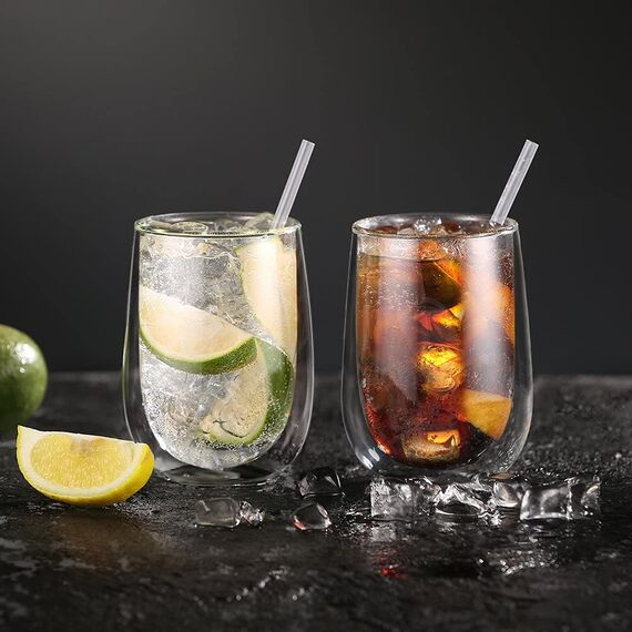 glastal 350ml Doppelwandige Latte Macchiato Gläser Set Borosilikatglas Kaffeetassen Glas 2er Set Kaffeeglas Teegläser für Cappuccino,Latte,Tee,EIS,Eistee,Iced Americano,Milch,Saft,Bier