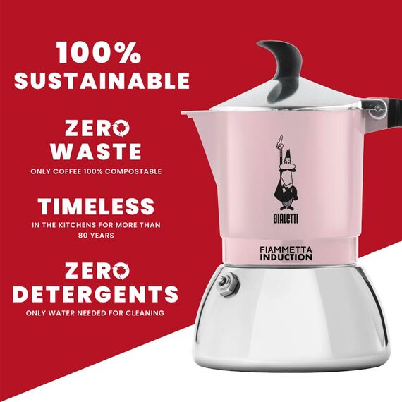 Bialetti Fiammetta Induktions-Kaffeemaschine, 4 Tassen (150 ml), für alle Herdarten geeignet, elegantes Design, rosa, Pinke Farbe
