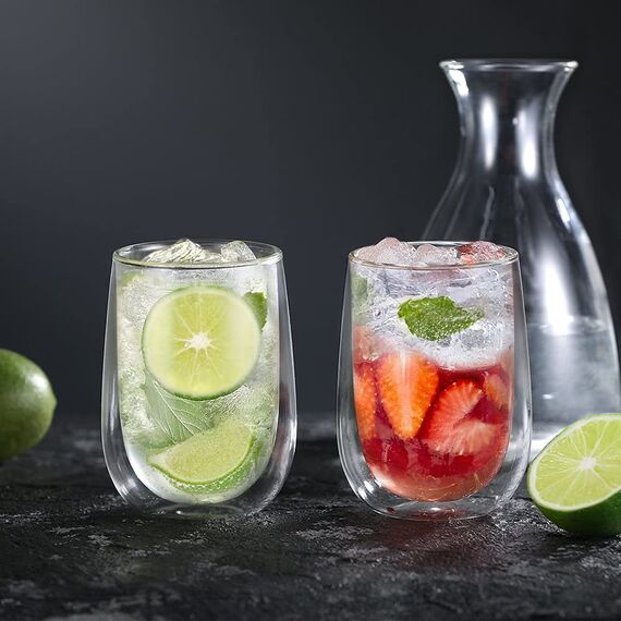 glastal 350ml Doppelwandige Latte Macchiato Gläser Set Borosilikatglas Kaffeetassen Glas 2er Set Kaffeeglas Teegläser für Cappuccino,Latte,Tee,EIS,Eistee,Iced Americano,Milch,Saft,Bier