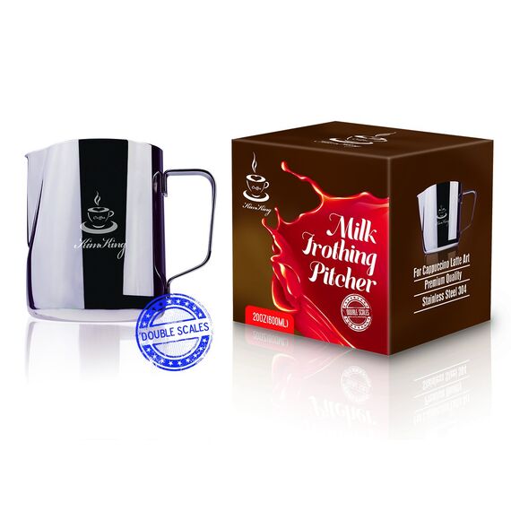 Milch Pitcher rostfreiem Edelstahl Milchkännchen perfekt für Milchaufschäumer Cappuccino Milchschaum Cafe Art Aufschäumkännchen(600ml)