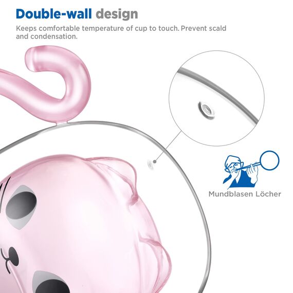 ecooe Doppelwandige Süße katze Latte Macchiato Gläser Kaffeetasse 290ml Kaffeeglas Teegläser für Cappuccino,Latte Macchiato,Tee, Milch, EIS, Bier, Geburtstag Valentinstag Geschenke für Frauen Kinder