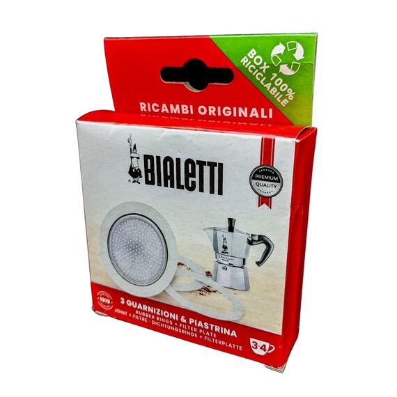Bialetti Ricambi, Includes 3 Gaskets and 1 Plate, Compatible with Moka Express, Fiammetta, Break, Happy, Dama, Moka Melody, Alpina, Moka Timer and Rainbow (3/4 Cups), 0800033