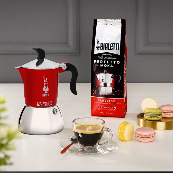 Bialetti Fiammetta Induktions-Kaffeemaschine, 2 Tassen (100 ml), für alle Herdarten geeignet, Elegantes Design, rot