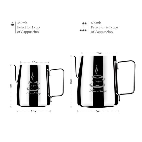 OneChois Milch Pitcher rostfreiem Edelstahl Milchkännchen perfekt für Milchaufschäumer Cappuccino Milchschau (350ml)