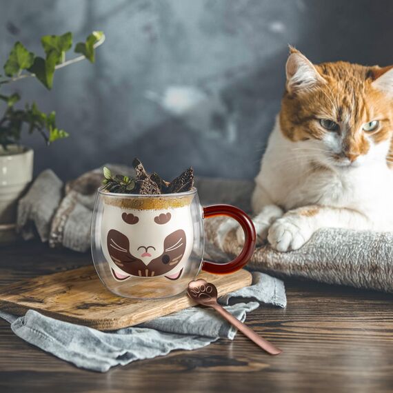 ecooe Katzen Tasse Süße Doppelwandige Gläser 280ml Latte Macchiato Gläser Cappuccino Tassen Katze Kaffeetasse Doppelwandig Kaffeeglas Teegläser Geburtstag Valentinstag Geschenke für Frauen Kinder