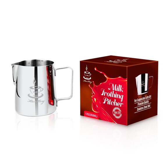 OneChois Milch Pitcher rostfreiem Edelstahl Milchkännchen perfekt für Milchaufschäumer Cappuccino Milchschau (350ml)