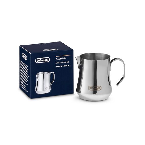 De'Longhi Milchkännchen DLSC060, Milchkännchen für manuelles Aufschäumen, ergonomischer Griff, Kapazität 350 ml, Edelstahl