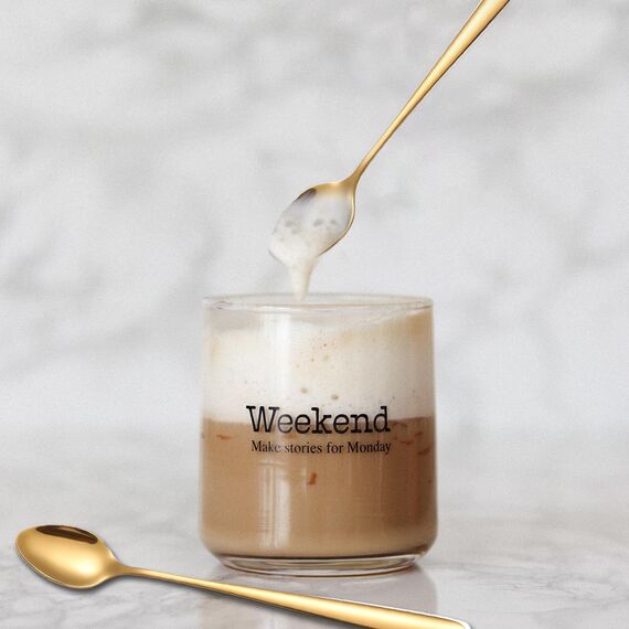 tiokin Latte Macchiato Löffel Set, 6-teilig, 19.8 cm langem Griff Eislöffel lang Rührlöffel aus Edelstahl Ideal für Eiskaffee Eistee Milchshake Eisbecher kühles Trinken(Gold)