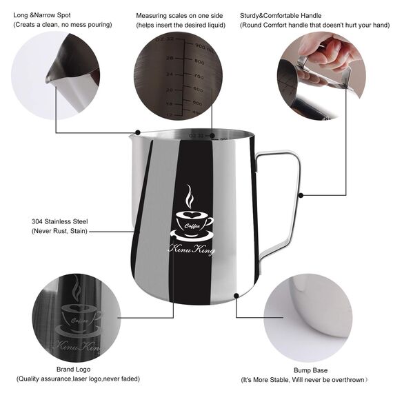 Milch Pitcher rostfreiem Edelstahl Milchkännchen perfekt für Milchaufschäumer Cappuccino Milchschau (900ml)