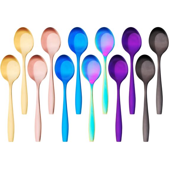 GRÄWE Kaffeelöffel aus Edelstahl, 12er Pack, handpoliert, spülmaschinengeeignet, bunt - Serie Königstein