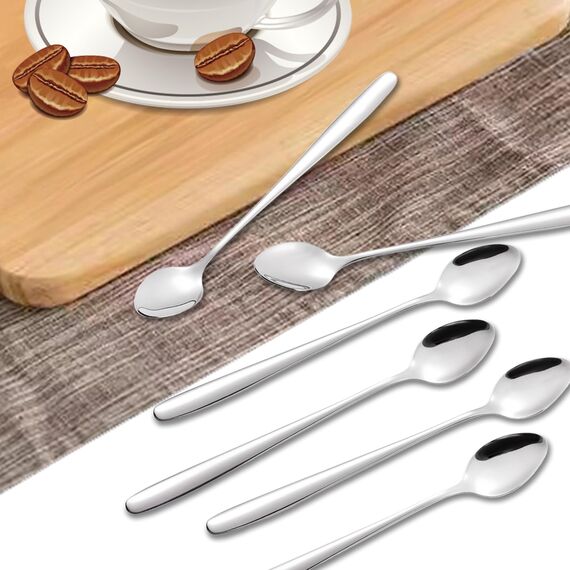 tiokin Latte Macchiato Löffel Set, 12-teilig 19.8 cm lange Griff Eislöffel lang Rührlöffel aus Edelstahl für Eiskaffee Eistee Milchshake Eisbecher Cocktails & Desserts