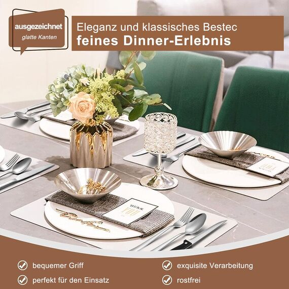 Terlulu 36 teiliges Edelstahl Besteckset mit Steakmesser, Besteck Set 6 Personen, Elegantes Essbesteck Set mit Messer Gabel Löffel, Tafelbesteck für Haus/Party/Restaurant, Spülmaschinenfest