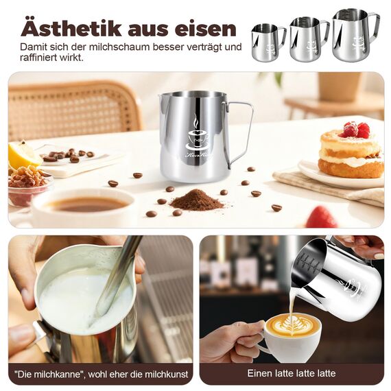Milch Pitcher rostfreiem Edelstahl Milchkännchen perfekt für Milchaufschäumer Cappuccino Milchschau (900ml)