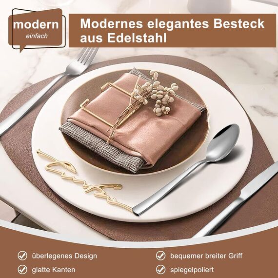 Terlulu 36 teiliges Edelstahl Besteckset mit Steakmesser, Besteck Set 6 Personen, Elegantes Essbesteck Set mit Messer Gabel Löffel, Tafelbesteck für Haus/Party/Restaurant, Spülmaschinenfest